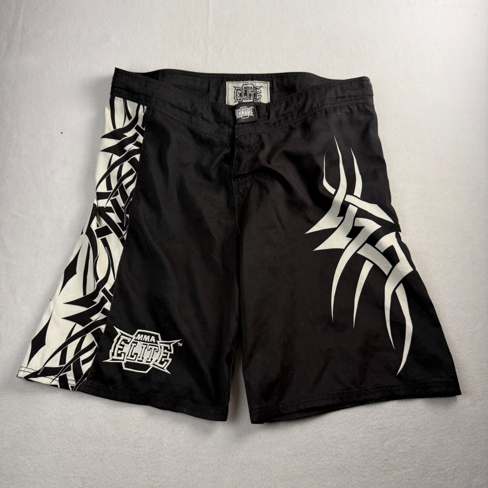 MMA Elite Mens XL Board Shorts Black White Tribal Graphic Fight Shorts Y2K 42W